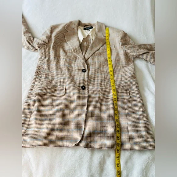 Weekend Max Mara Houndstooth Print Cotton and Linen Blend Blazer Size 16 - Picture 8 of 11